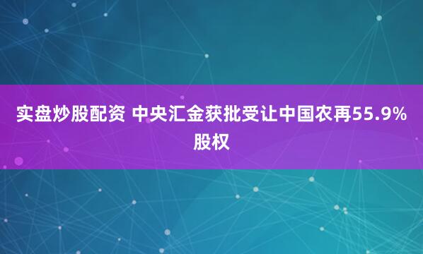 实盘炒股配资 中央汇金获批受让中国农再55.9%股权